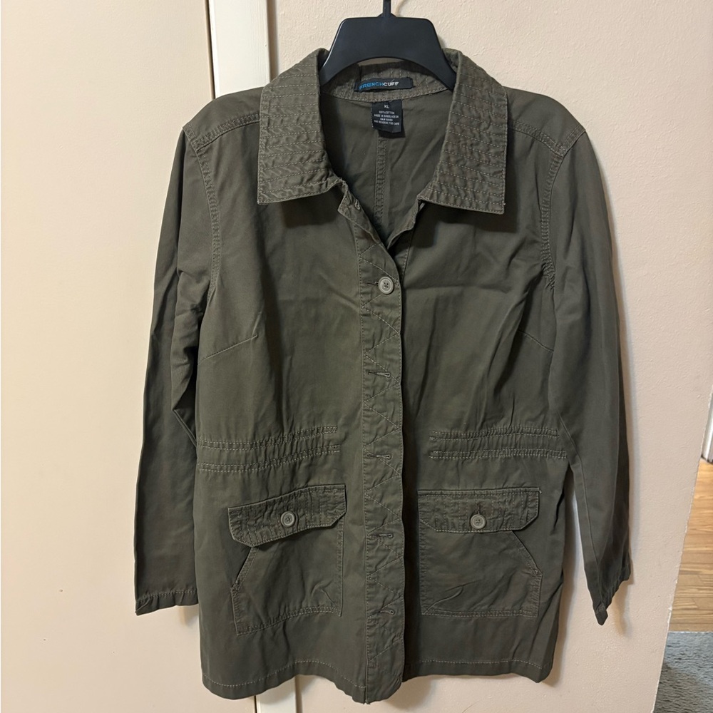 French Cuff Olive Green Military Annarak Jacket Cotton Cinch Waist Sz XL